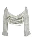 Long Sleeve Ladies Fashion Lace Short Top With Crossover Back Strap