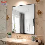 Stylish Bathroom Decoration Modern Black Framed Wall Hanging Mirror with Gold