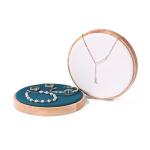 Flat Round Wood Pesentation Jewelry Bracelets Display Tray, Covered with