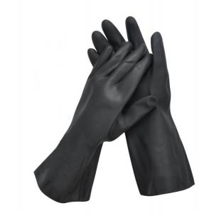 China Alkali Resistance Neoprene Chemical Gloves 330mm Flock Lined Black Neoprene Gloves wholesale
