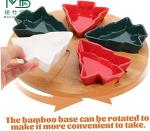 Natural Bamboo Deli Tray Sustainable With Christmas Tree Shaped Ceramic Plate