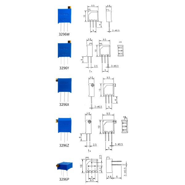 3296w Variable Resistor Top Adjustment Multi-turn Ceramic Fine Adjustment Potentiometer, 10k Precision Potentiometer
