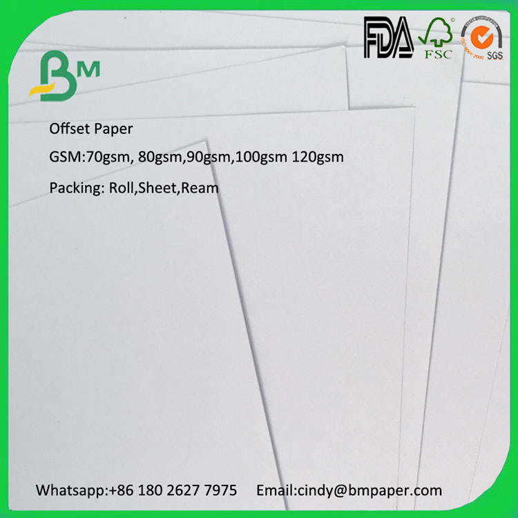 Factory sale free samples 70gsm 80gsm 90gsm pure white offset printing woodfree paper