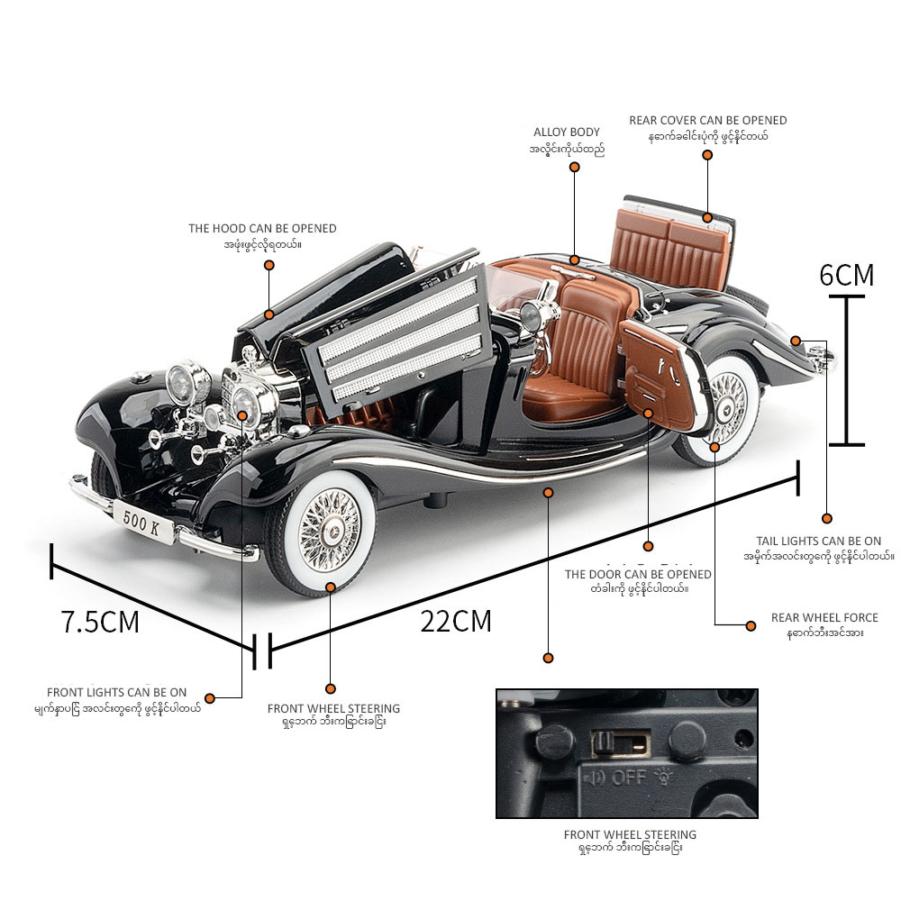 Battery No Battery Pull Back Car Toys 24 Vehicles 500k Alloy Vintage Model For Children's