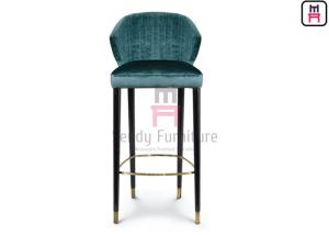 China Luxury Style Restaurant Supply Bar Stools Green Velvet Ash Wood With Feet wholesale