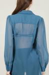 See-Through Casual Womens Shirts Blouses , Blue Eco-Friendly