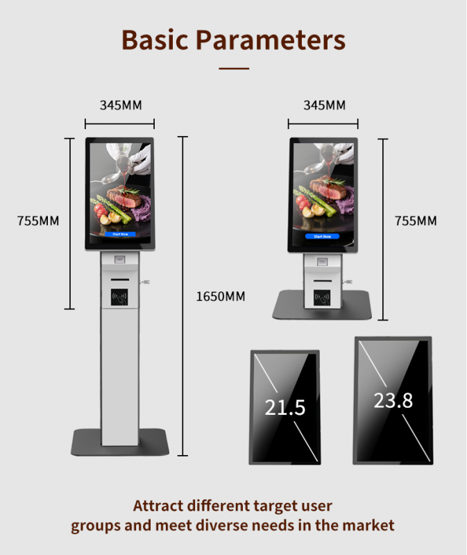 Self Ordering Kiosk Touch Display 80mm Thermal Printer QR Scanner