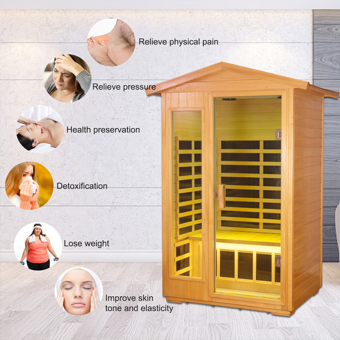 Solid Wood Infrared Sauna Room 2 Person Outdoor Steam Room For Wellness