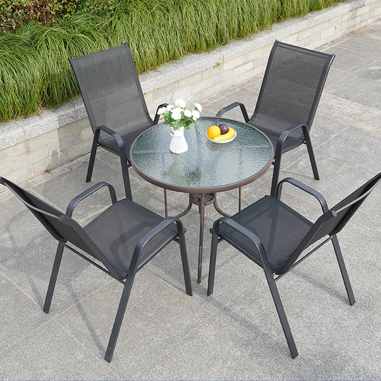 Nordic Metal Glass Top Table and Chair for Outdoor Patio Garden Balcony Cafe Restaurant
