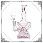 Pink Glass Recycler Bong 9 inch Glass Smoking Pipes 14.4mm Joint Hookah