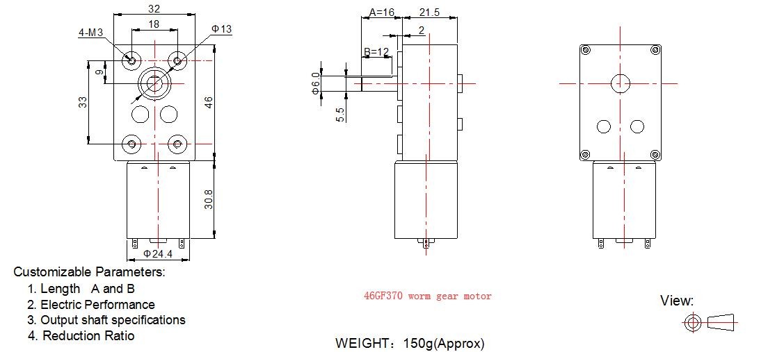 6 Volt 12 Volt DC Worm Gear Motor 46GF370 / 58GF555 For Home Appliance