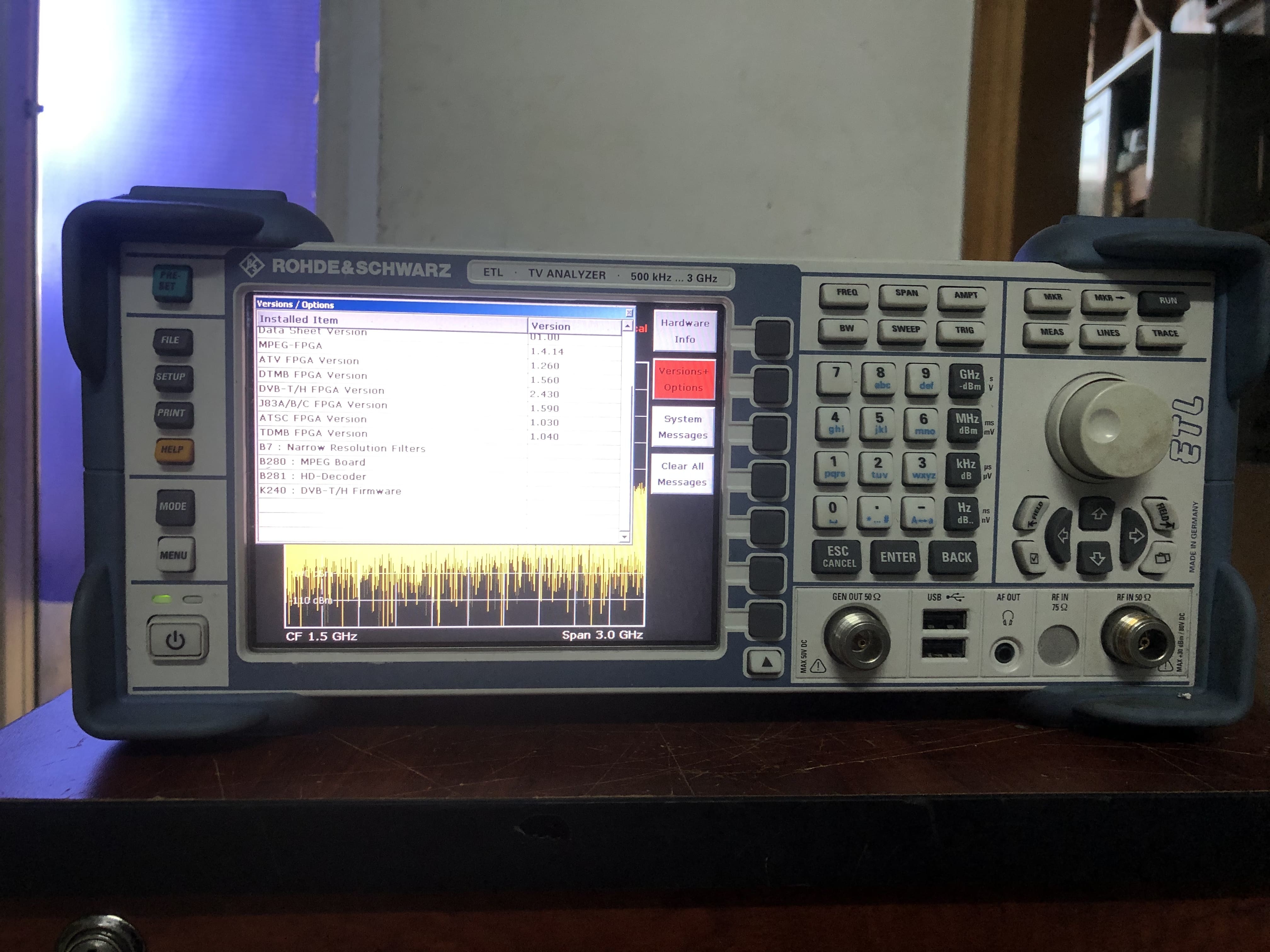 Tested Rohde And Schwarz ETL TV Analyzer 500 KHz To 3 GHz With Track TV Test