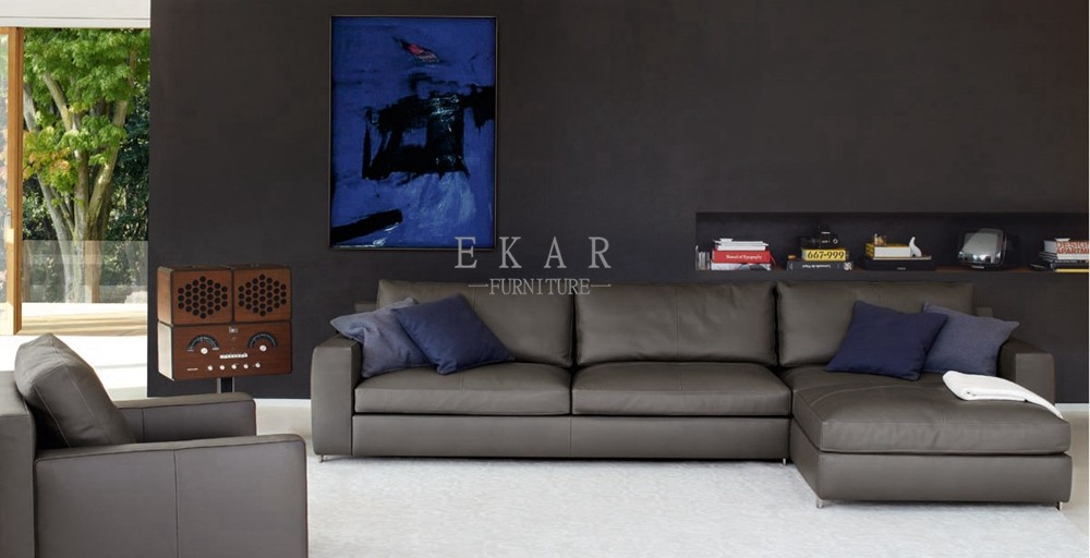 Contemporary Style 2018 New Living Room Furniture 5 Seater Cowhide Genuine Leather Sectional Sofa Sets