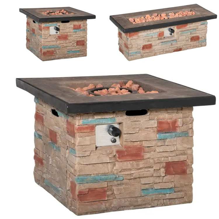 Outdoor Backyard Patio Garden Camping Propane Gas Fire Pit Table with Faux Ledge Stone