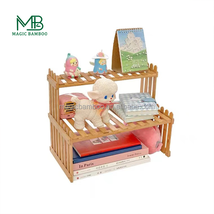 Storage Holder Container Bamboo Tabletop Plant Stand Natural 2-Layer for Small Plants