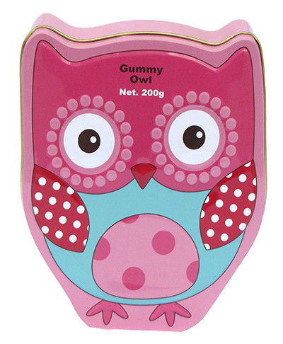 Gummy Owl Metal Storage Boxes , Food Grade Metal Tin ,Christmas Candy Tins With CYMK Color Printing and Vanish