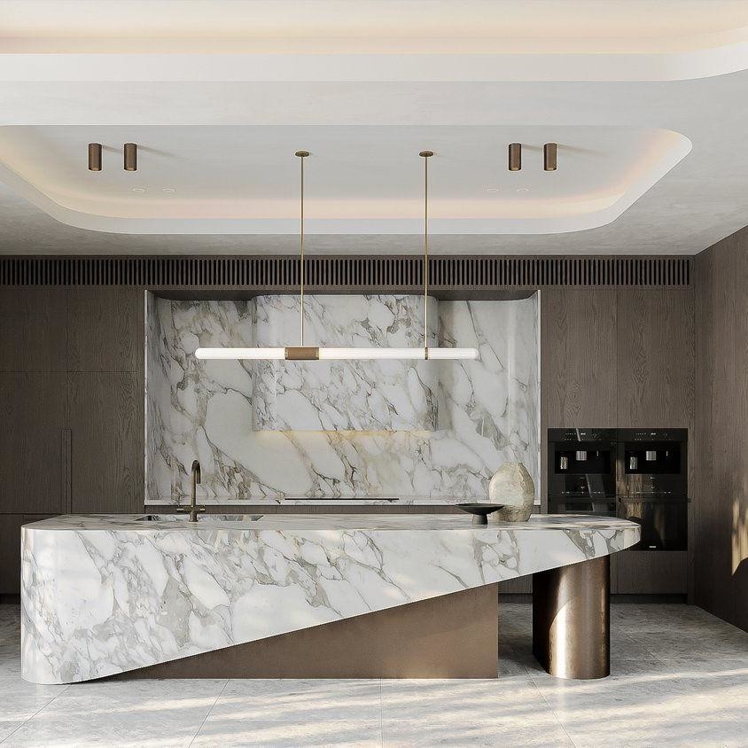 Luxury Customized Modular Kitchen Cabinet Intelligent Technology Fashionable Island Solid Wood MDF Stainless Steel Glass for Villa