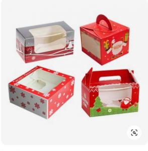 China ISO9001 Offset Printing Transparent Window Christmas Cake Box With Handle on sale