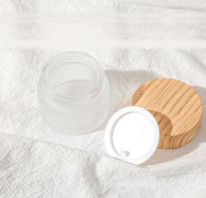 China Glass lotion bottles with bamboo design matte glass 30g 50g 100g wholesale