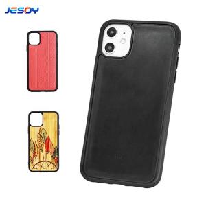 China Inlay Leather Wood Groove Phone Case With TPU PC Material wholesale