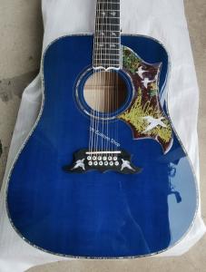 China Custom AAAAA 12 Strings All Solid Wood Doves in Flight Viper Blue Acoustic Folk Guitar AAAA solid spruce wood top wholesale