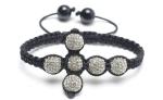 Shamballa Cross Bracelet, Light Yellow Crystal Pave Alloy Beads