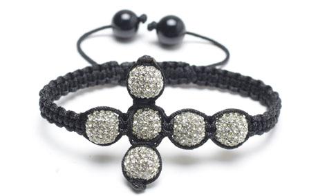 Shamballa Cross Bracelet, Light Yellow Crystal Pave Alloy Beads