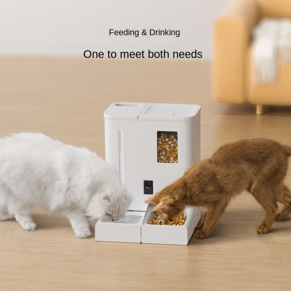 2-in-1 Smart Modern Plastic Cat Dog Automatic Feeder Camera Charge Portable Love Waterproof Pet Food Water Bowl WiFi APP