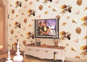 China Eco-Friendly Mediterranean Style Non-Woven Wallpaper With Conch And Starfish Printing wholesale