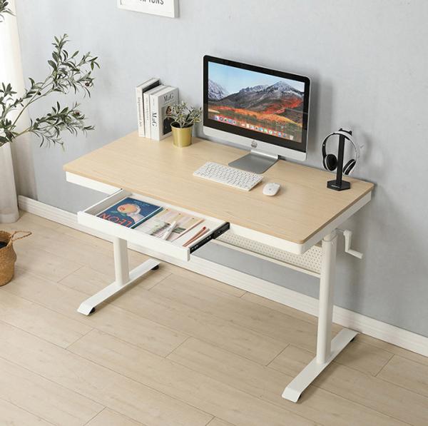 Hand Crank 600mm Height Adjustable Wooden Standing Desk for Italian Column