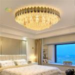 Restaurant Modern Style Gold Iron and Crystal LED Round Ceiling Light for Living