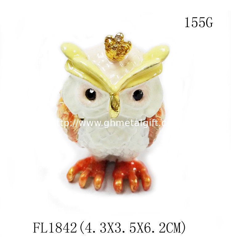 Fashion Metal Alloy Owl Bird Trinket Jewelry Box Pewter Rhinstone Crystal Enamel Bird Trinket Jewelry Box