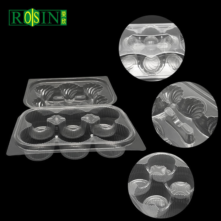6 Count Disposable Clear Hinged Cupcake Containers High Transparency