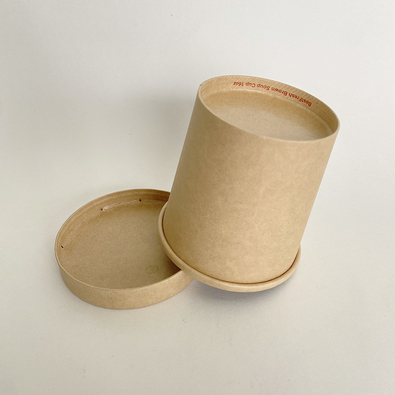 Biodegradable Soup Paper Cup With Lid 16 Oz 500ml Kraft Noodle Container