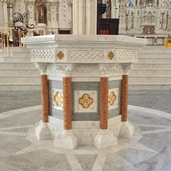 Marble Baptism Font Natural Stone Catholic Church Sculptures Baptismal Hand