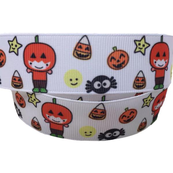 2.5cm wired bat ghost witch pumpkin pattern grosgrain webbing halloween holiday printed ribbon