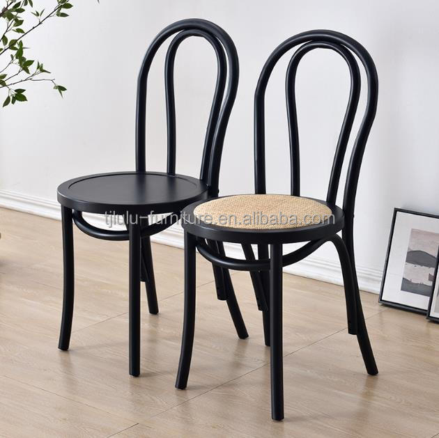 Solid Wood Retro Curved Backrest Rattan Seat Dining Chair in Black/White/Walnut/Light Walnut Color for Home Furniture