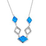 Diamond Stone Engagement Sterling Silver Jewelry , Blue Lab Greek Opal Necklace