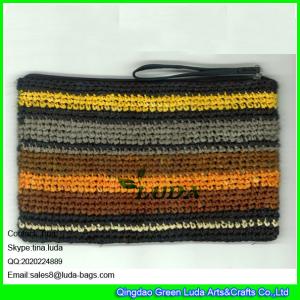 China LUDA colorful summer straw handbag zipper closure raffia straw clutch handbag wholesale