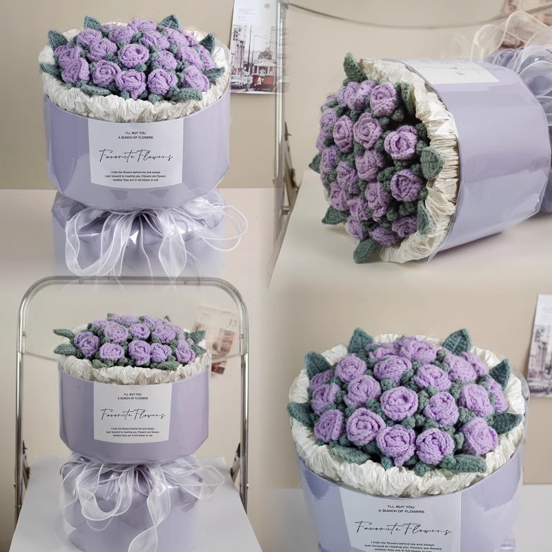 Bubble Roses Handmade Knitted Woolen Flower Bouquets Creative Flower Bouquets for Teachers and Moms on International Women's Day and Teachers' Day