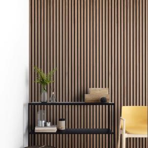 China Polyester Fiber Acoustic Wall Panel with Fireproof Wood Material and Wooden Slat Design wholesale