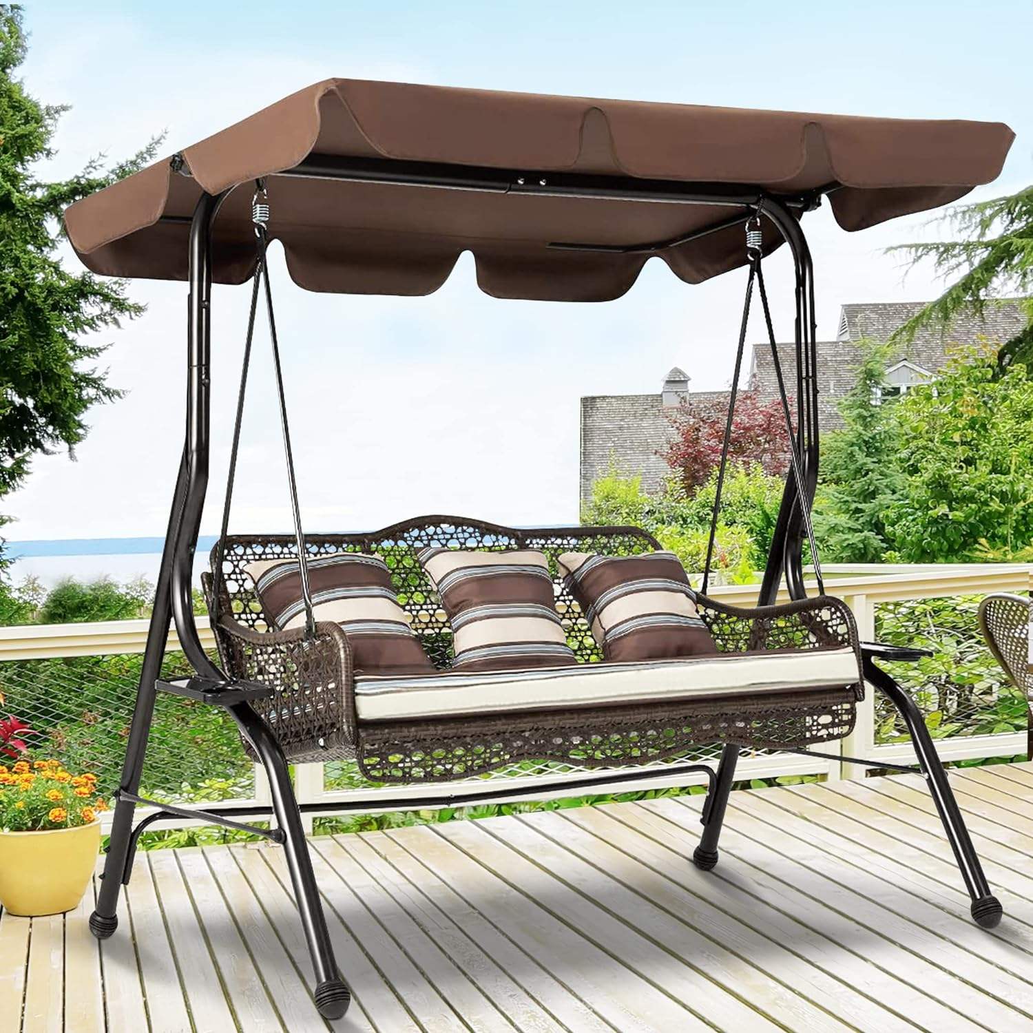 500KG Load 3 Person Canopy Swing UV Resistant Three Person Porch Swing