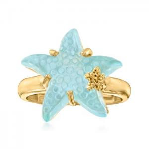 China Italian Tagliamonte 16mm Blue Venetian Glass Starfish Ring in 18kt Gold Over Sterling wholesale