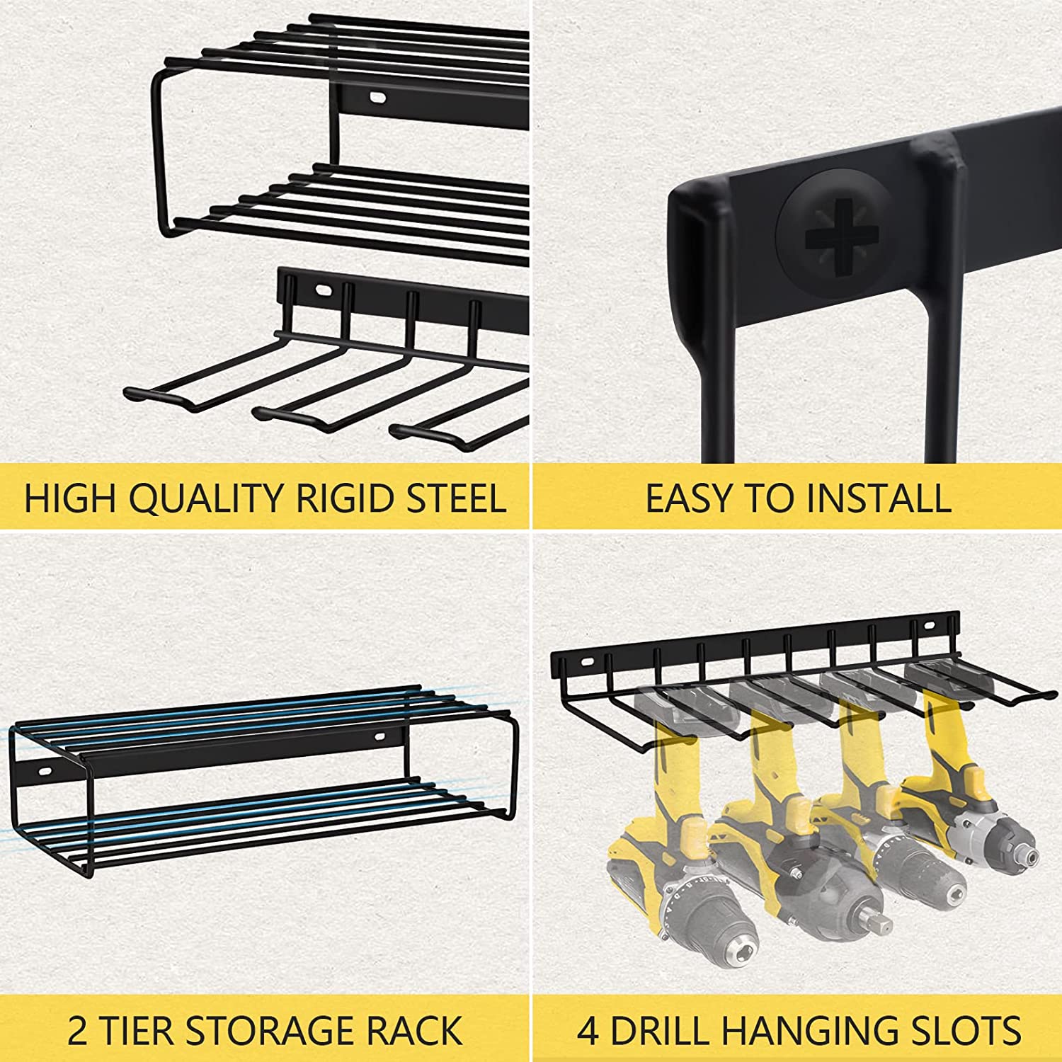 Standard 3-Layer Wall Mounted Power Tool Organizer 43*19*10cm Tool Storage Holder