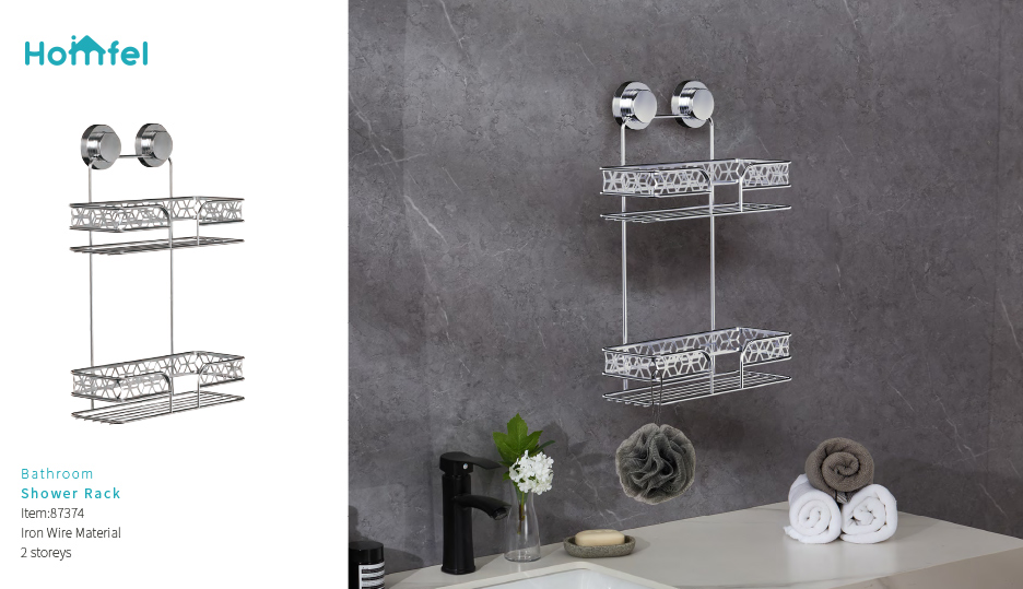 Bathroom Iron Rack Wall Mounted Stickers Wire Basket Shower Caddy 26*10.5*10.4cm Metal