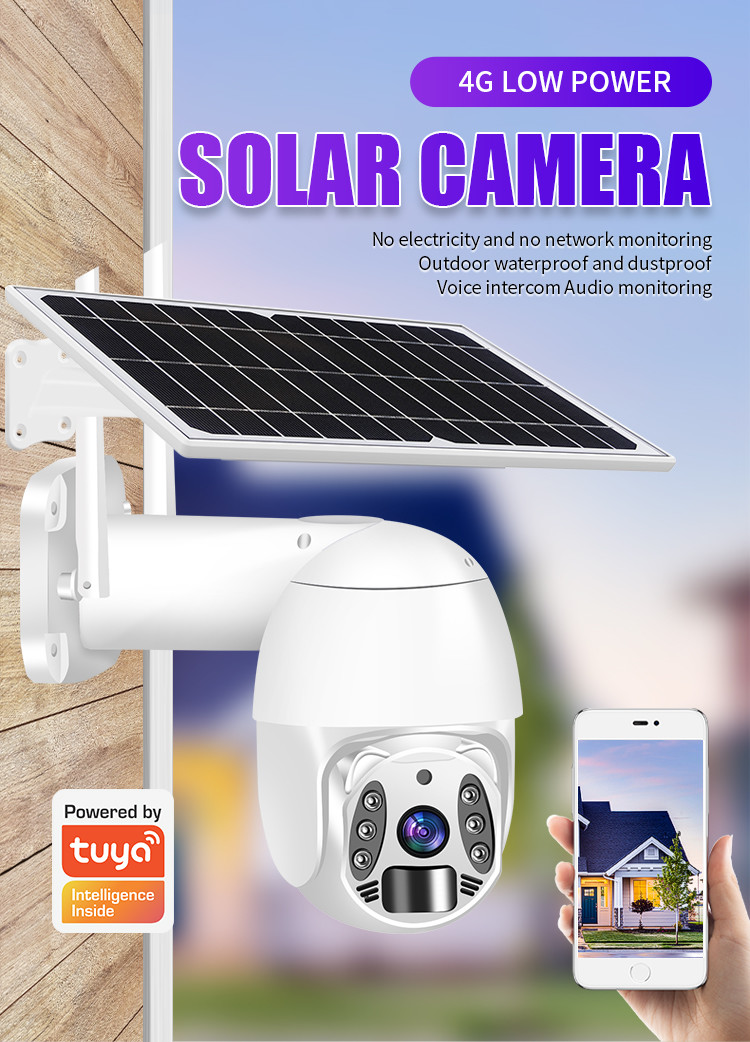 Night Vision Solar Security PTZ Camera Tuya Wifi / 4G Cloud Storage IP Camera