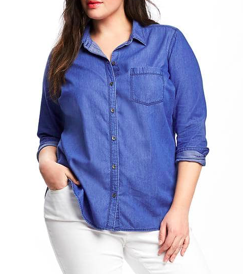 Women Classic Soft Cotton Chambray XXXXL Plus Size Blouse