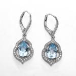 English Lock Blue Topaz Dangle Earrings White Gold 4.0g