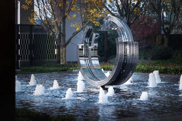 Fountain Ring Decorative Metal Sculpture Mirror Stainless Steel Modern Art
