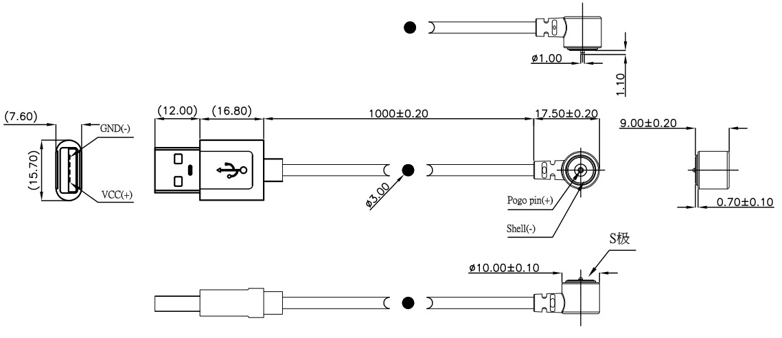 Dia.8.0MM 2Pin Male And Female Pogo Pin Magnetic with 2A 12V Cable Connector